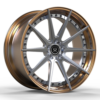 Brązowe polerowane wargi 2-częściowe kute koła szczotkowane metalowe szprychy do Audi S6 Custom Car